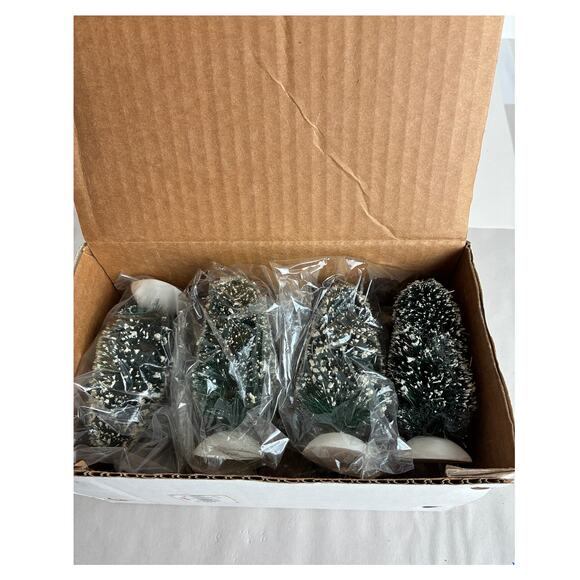 Dept. 56 Christmas Tree Village Frosted Topiary Set of 8 #5202-7 Boxed - Picture 3 of 3